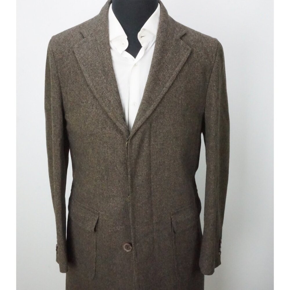 Isaia Napoli Brown Black Herringbone Woven Wool Overcoat Sz 38R BRAND NEW